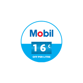 Mobil 16 cents off per litre discount