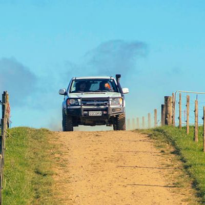 Ute driving down track
